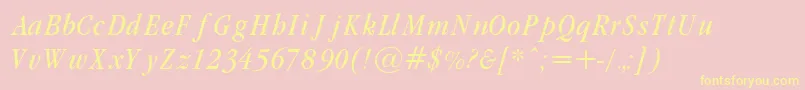 GaramondCondLightItalic-fontti – keltaiset fontit vaaleanpunaisella taustalla