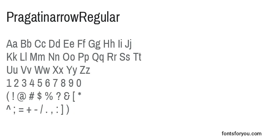 A fonte PragatinarrowRegular – alfabeto, números, caracteres especiais