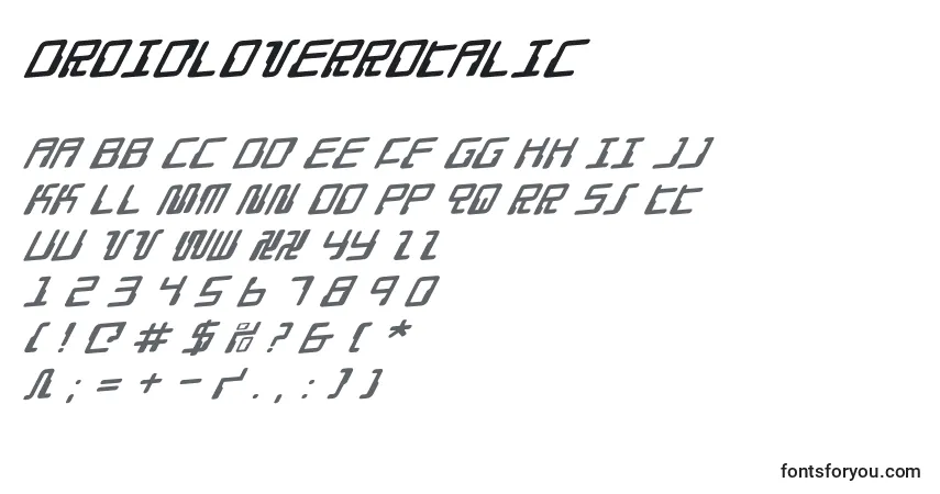 A fonte DroidLoverRotalic – alfabeto, números, caracteres especiais