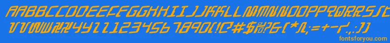 フォントDroidLoverRotalic – オレンジ色の文字が青い背景にあります。