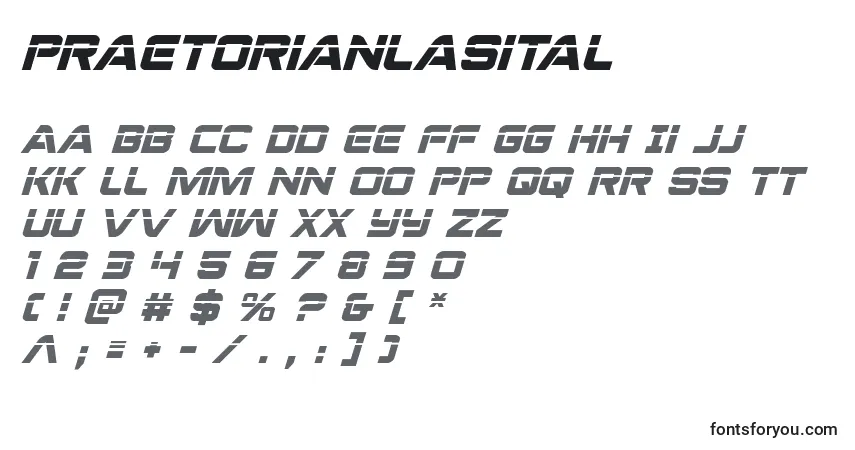 Czcionka Praetorianlasital – alfabet, cyfry, specjalne znaki