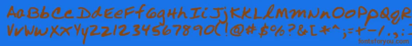 フォントRepRegular – 茶色の文字が青い背景にあります。