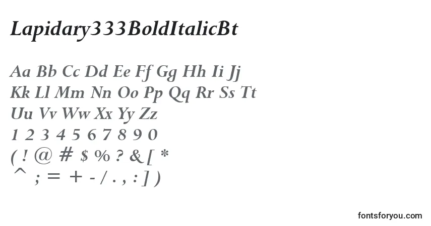 A fonte Lapidary333BoldItalicBt – alfabeto, números, caracteres especiais