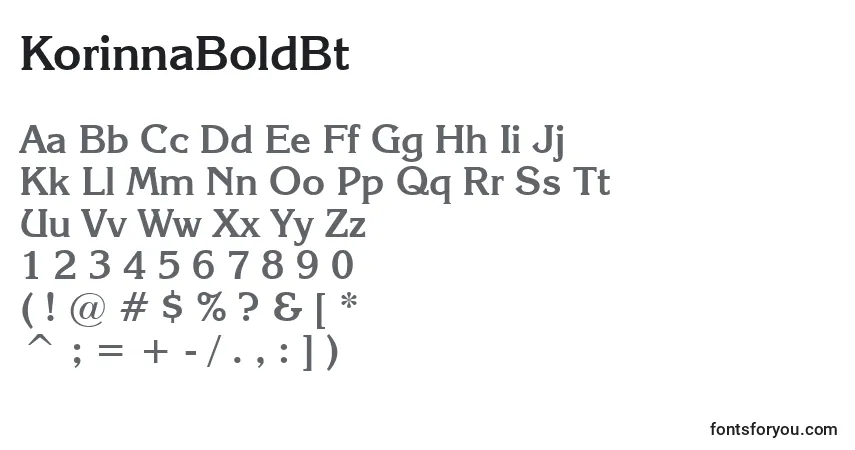 Czcionka KorinnaBoldBt – alfabet, cyfry, specjalne znaki