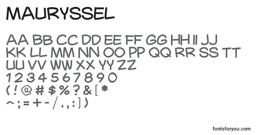 Schriftart Mauryssel – Alphabet, Zahlen, spezielle Symbole