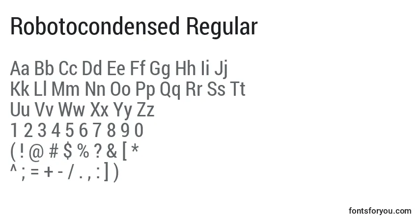 A fonte Robotocondensed Regular – alfabeto, números, caracteres especiais