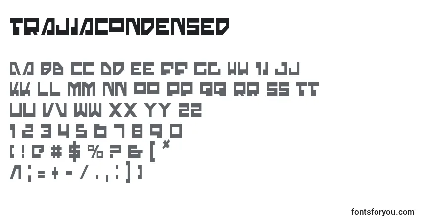 A fonte TrajiaCondensed – alfabeto, números, caracteres especiais