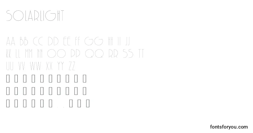 Czcionka SolarLight (106334) – alfabet, cyfry, specjalne znaki