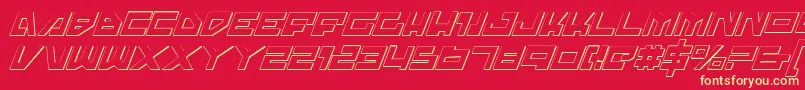 TrajiaShadowItalic-Schriftart – Gelbe Schriften auf rotem Hintergrund