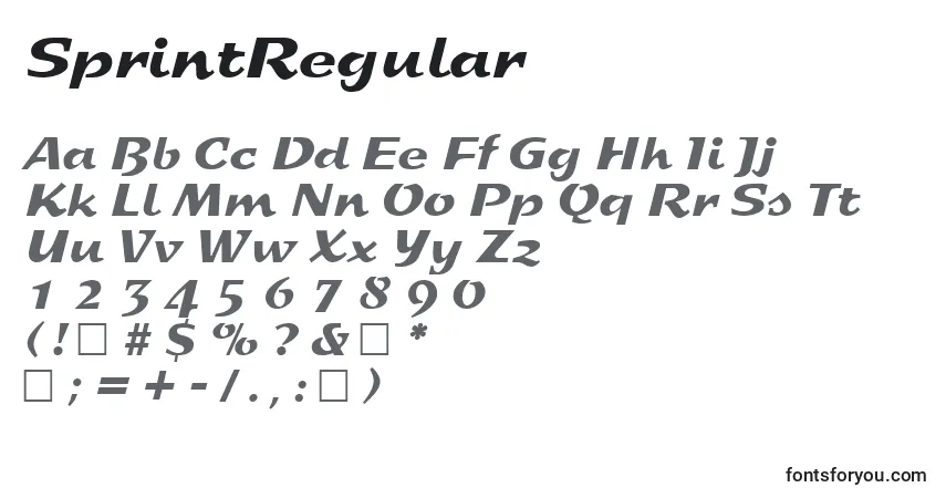 Schriftart SprintRegular – Alphabet, Zahlen, spezielle Symbole