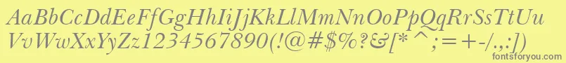 Fonte BaskervilleWin95btItalic – fontes cinzas em um fundo amarelo