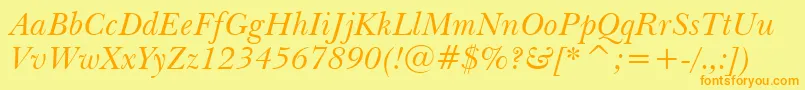 BaskervilleWin95btItalic Font – Orange Fonts on Yellow Background