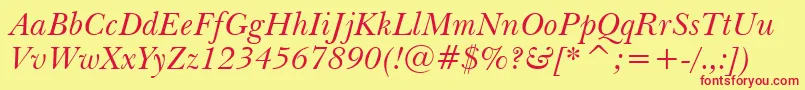 BaskervilleWin95btItalic-Schriftart – Rote Schriften auf gelbem Hintergrund
