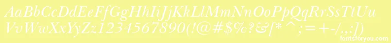 BaskervilleWin95btItalic-Schriftart – Weiße Schriften auf gelbem Hintergrund