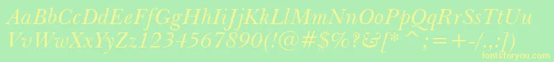 BaskervilleWin95btItalic-Schriftart – Gelbe Schriften auf grünem Hintergrund