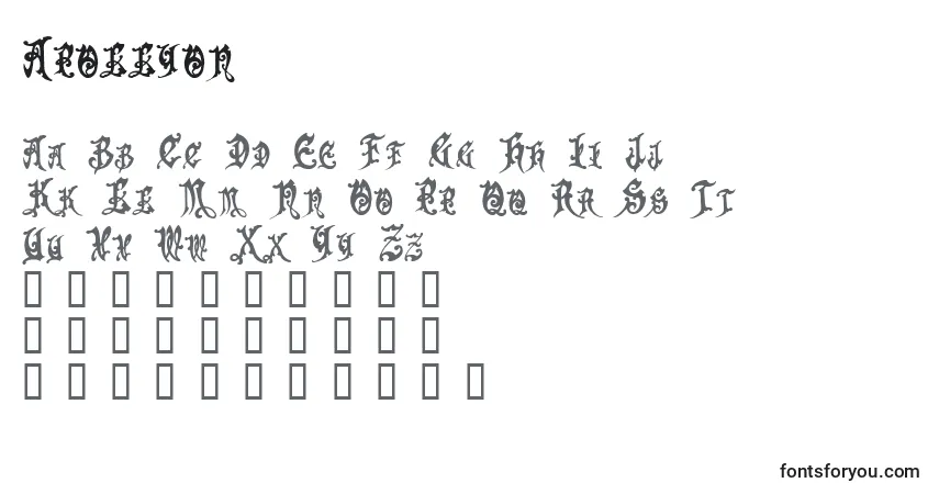 Schriftart Apollyon – Alphabet, Zahlen, spezielle Symbole