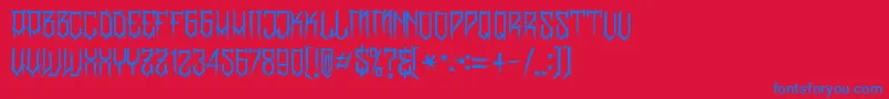 BanglychRhIii-Schriftart – Blaue Schriften auf rotem Hintergrund