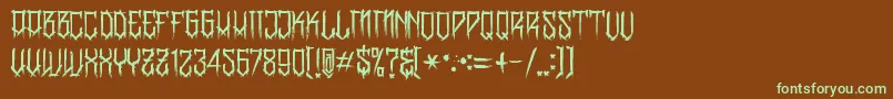 フォントBanglychRhIii – 緑色の文字が茶色の背景にあります。