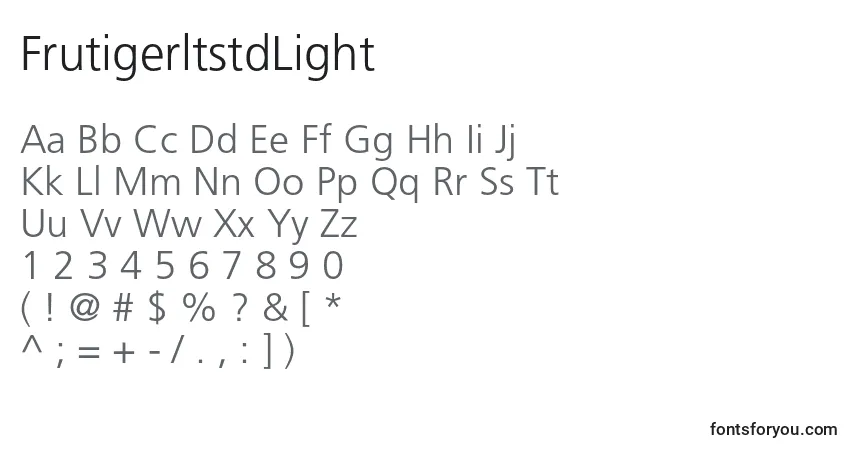 A fonte FrutigerltstdLight – alfabeto, números, caracteres especiais