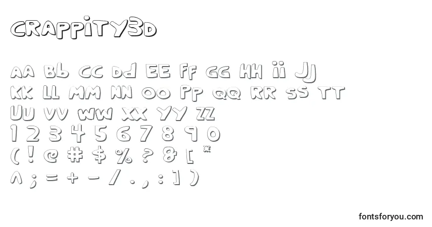 Czcionka Crappity3D – alfabet, cyfry, specjalne znaki