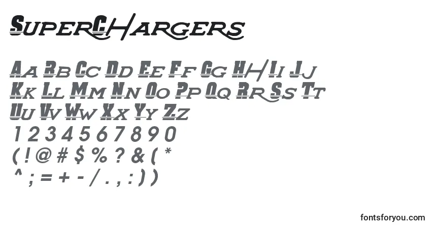 Schriftart SuperChargers – Alphabet, Zahlen, spezielle Symbole