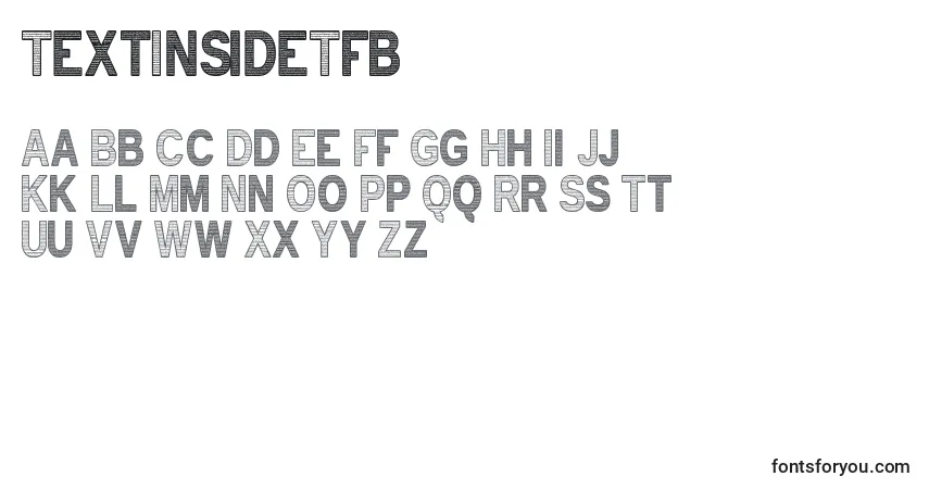Czcionka TextInsideTfb – alfabet, cyfry, specjalne znaki