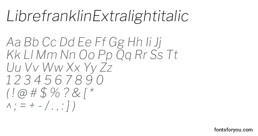 A fonte LibrefranklinExtralightitalic (106351) – alfabeto, números, caracteres especiais