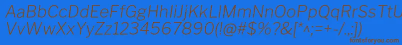 フォントLibrefranklinExtralightitalic – 茶色の文字が青い背景にあります。