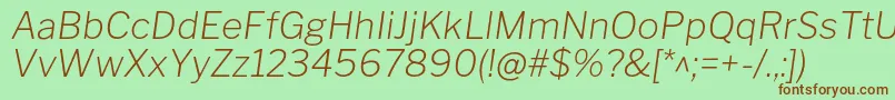 Fonte LibrefranklinExtralightitalic – fontes marrons em um fundo verde