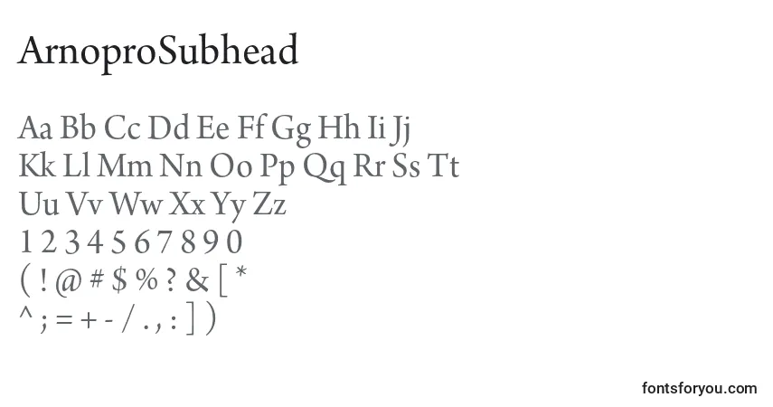 ArnoproSubhead Font – alphabet, numbers, special characters