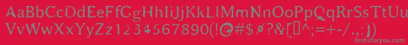 Fonte Bajsmaskin – fontes cinzas em um fundo vermelho