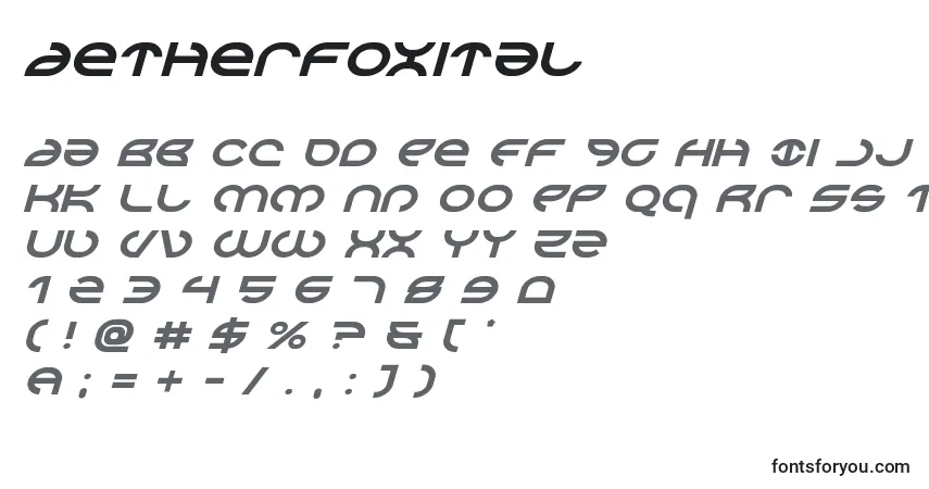 Schriftart Aetherfoxital – Alphabet, Zahlen, spezielle Symbole