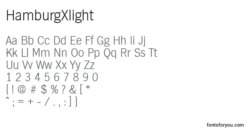 A fonte HamburgXlight – alfabeto, números, caracteres especiais