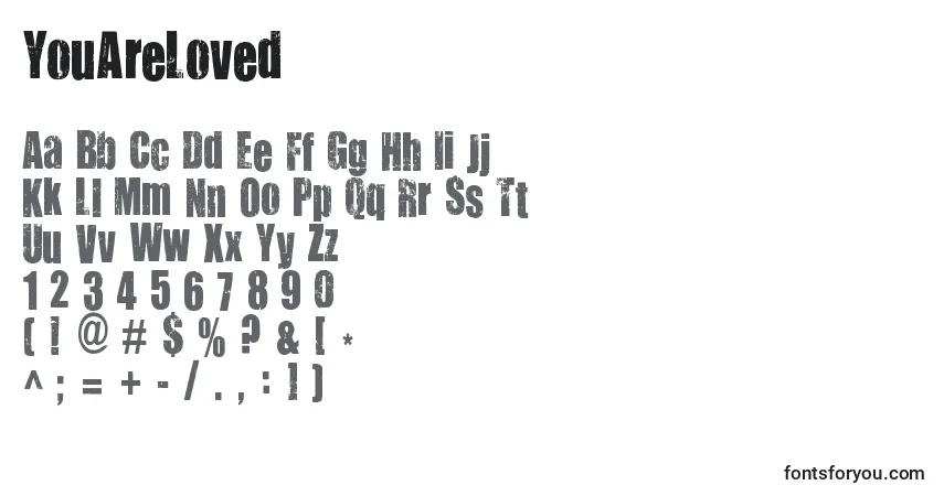 Schriftart YouAreLoved – Alphabet, Zahlen, spezielle Symbole