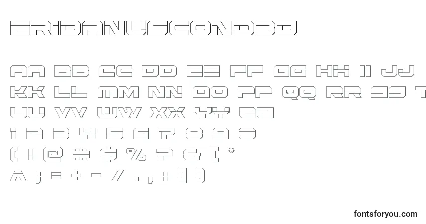 Czcionka Eridanuscond3D – alfabet, cyfry, specjalne znaki