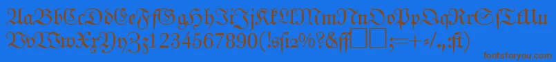 フォントJohannfrakturRegularDb – 茶色の文字が青い背景にあります。