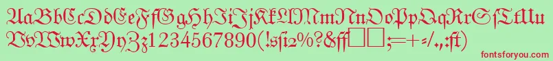 フォントJohannfrakturRegularDb – 赤い文字の緑の背景