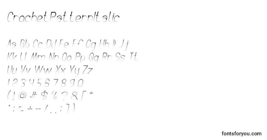 Шрифт CrochetPatternItalic – алфавит, цифры, специальные символы