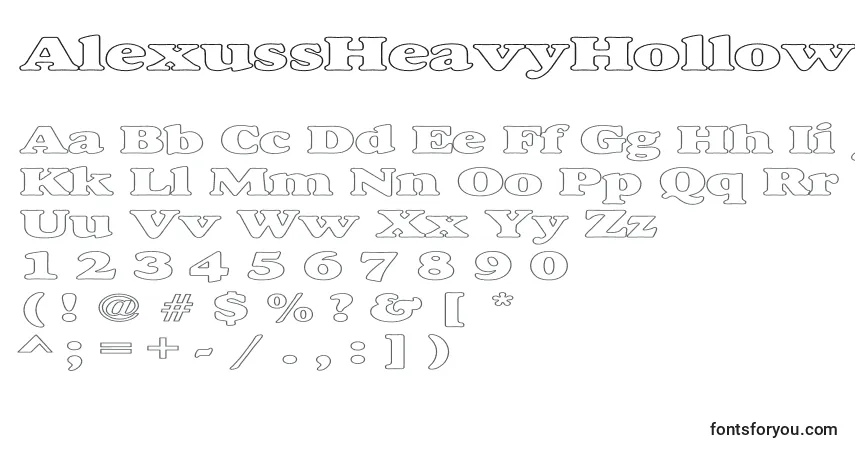 A fonte AlexussHeavyHollowExpanded – alfabeto, números, caracteres especiais