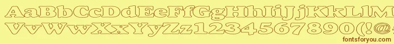 フォントAlexussHeavyHollowExpanded – 茶色の文字が黄色の背景にあります。