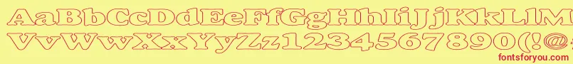 AlexussHeavyHollowExpanded-fontti – punaiset fontit keltaisella taustalla