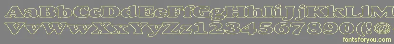 AlexussHeavyHollowExpanded-fontti – keltaiset fontit harmaalla taustalla