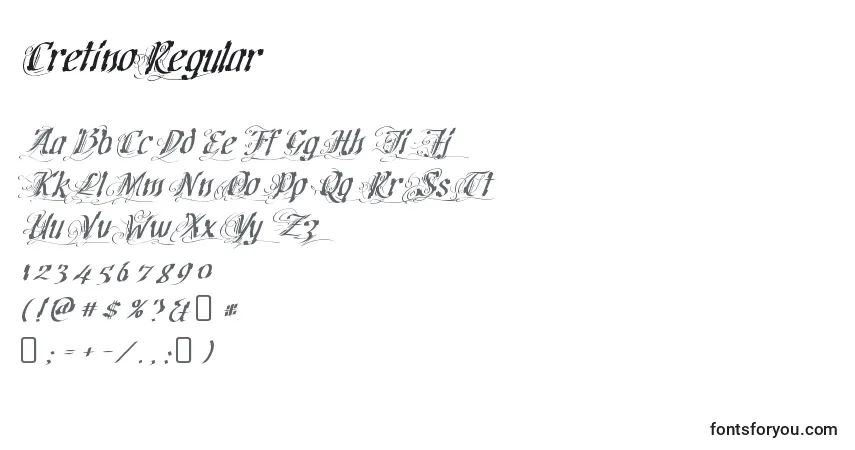 Czcionka CretinoRegular – alfabet, cyfry, specjalne znaki