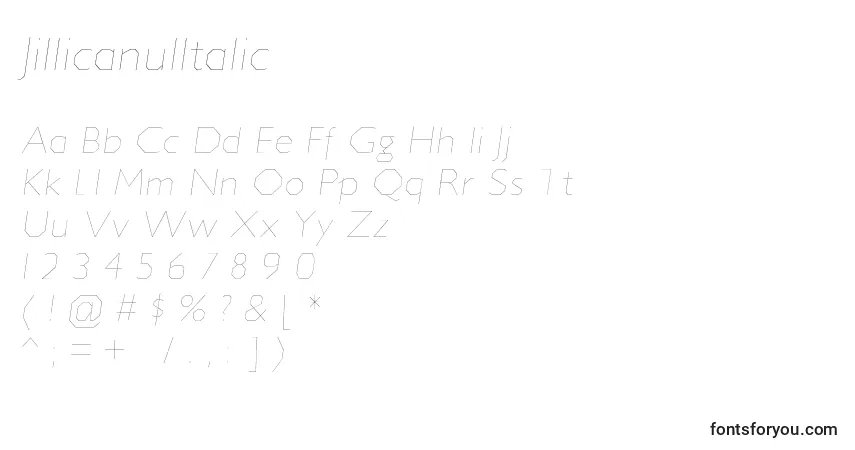 Czcionka JillicanulItalic – alfabet, cyfry, specjalne znaki