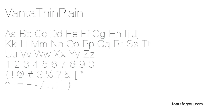 VantaThinPlain-fontti – aakkoset, numerot, erikoismerkit