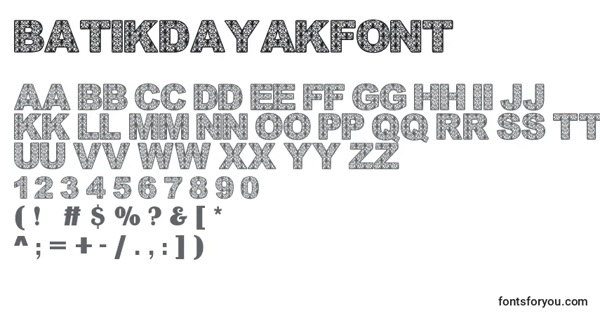 Fuente Batikdayakfont - alfabeto, números, caracteres especiales