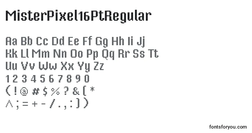 A fonte MisterPixel16PtRegular – alfabeto, números, caracteres especiais