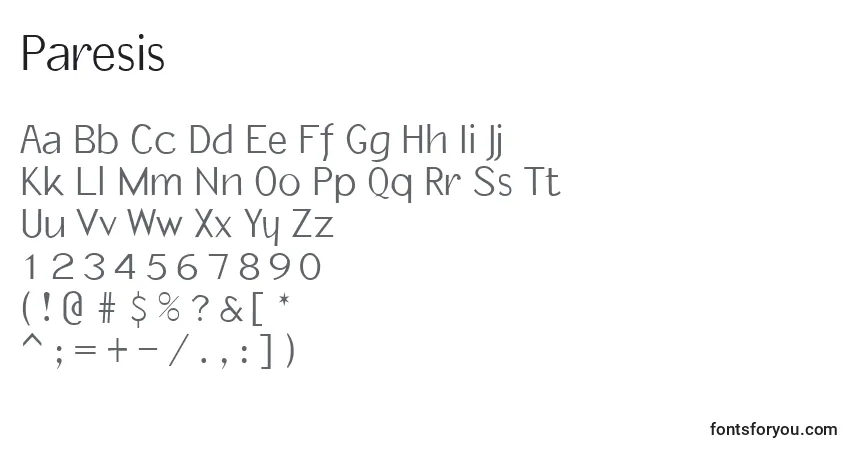 Czcionka Paresis – alfabet, cyfry, specjalne znaki