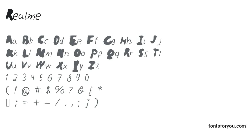 A fonte Realme – alfabeto, números, caracteres especiais