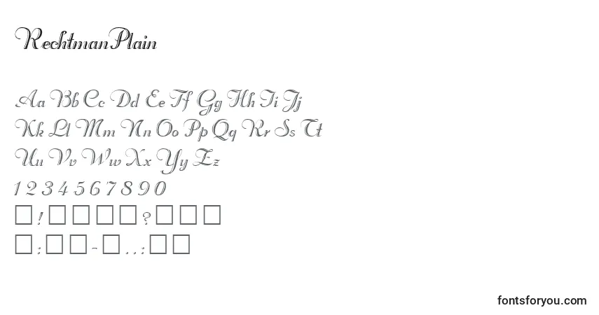 Czcionka RechtmanPlain – alfabet, cyfry, specjalne znaki
